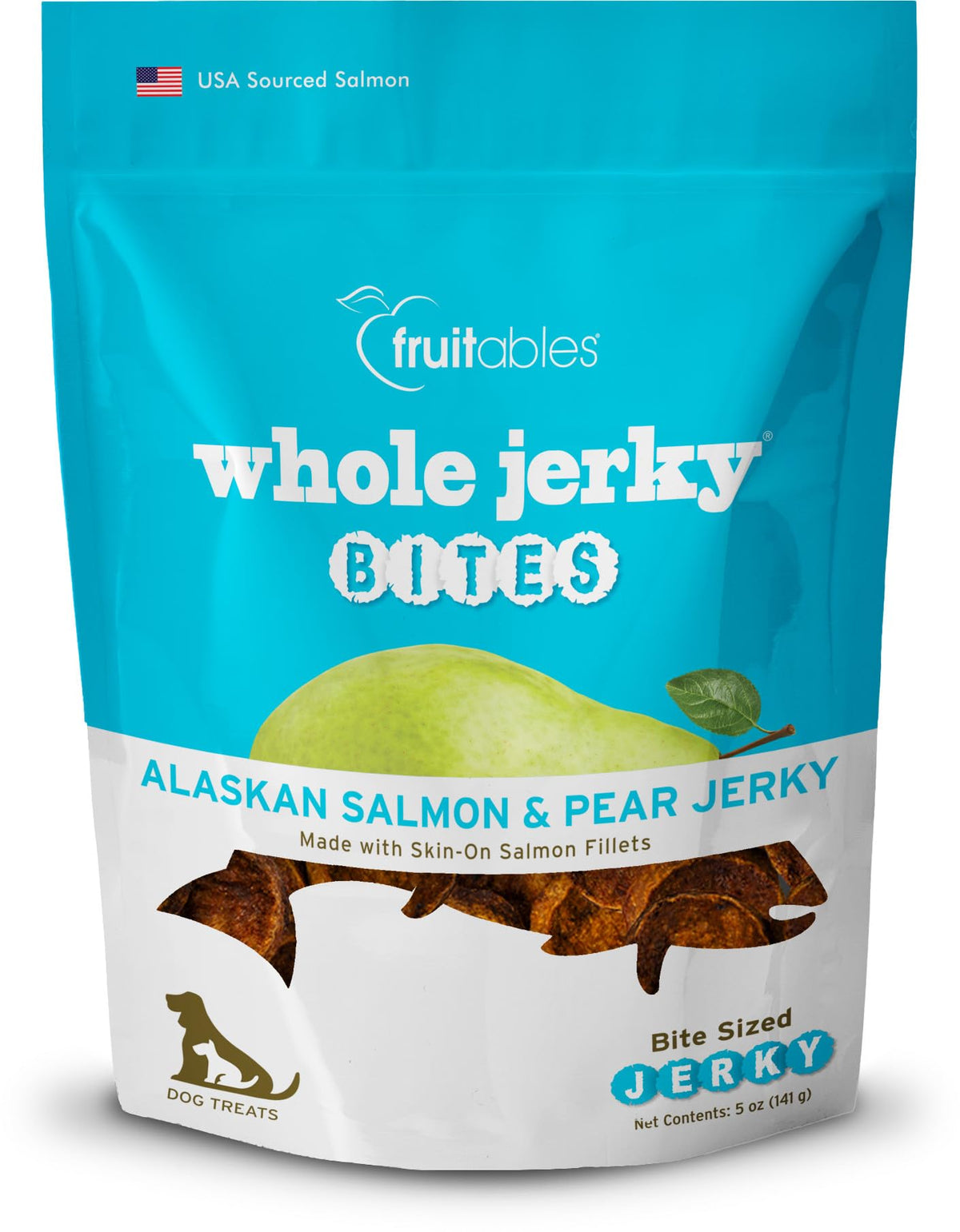 Bocaditos Fruitables: pieza de salmón de Alaska y pera, premio sabroso para perros.