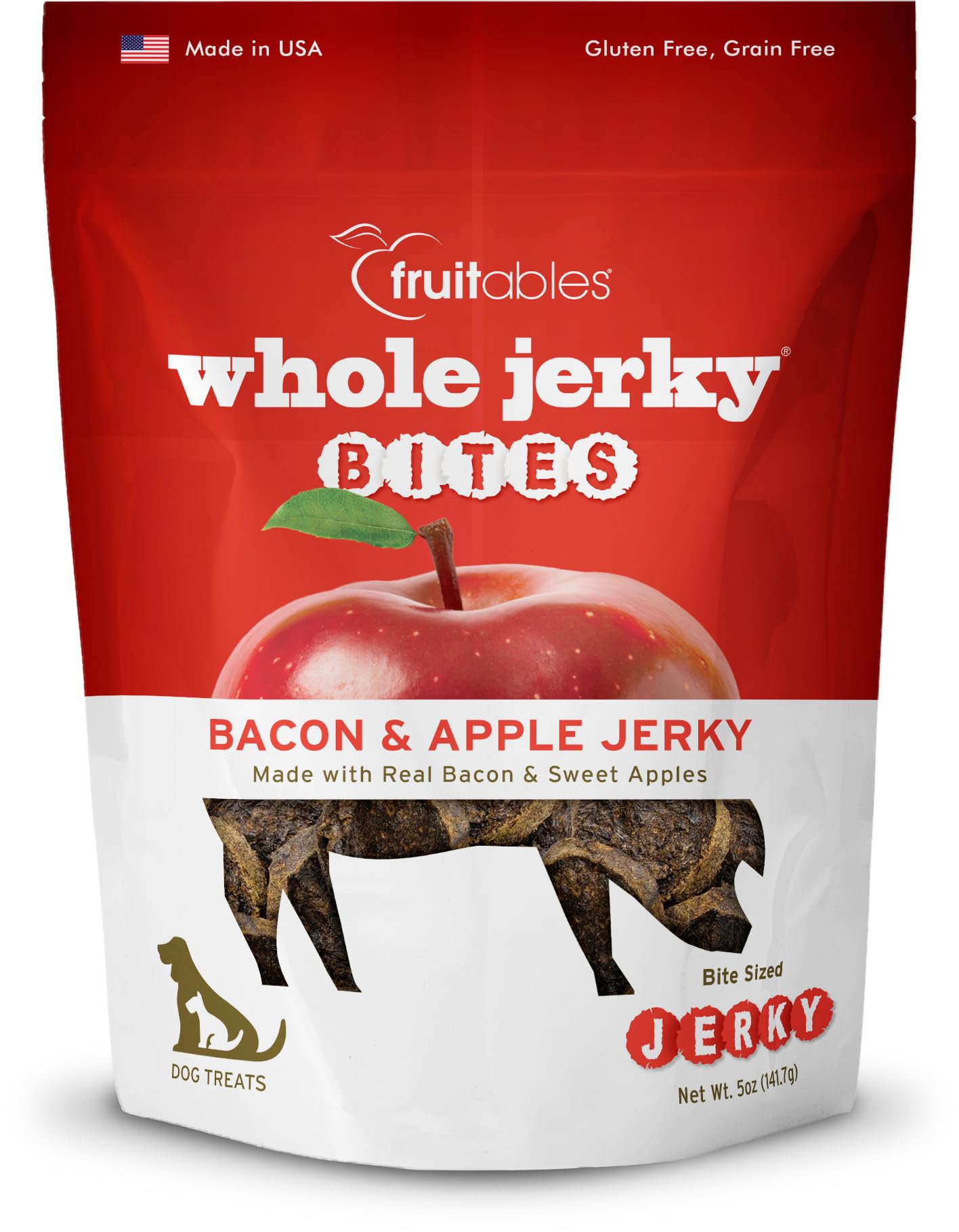 Fruitables bocados jerky tocino manzana, premio sabroso para entrenar perros pequeños.