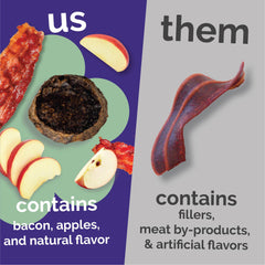 Fruitables jerky sin gluten, tocino y manzana, opción para dietas sensibles.