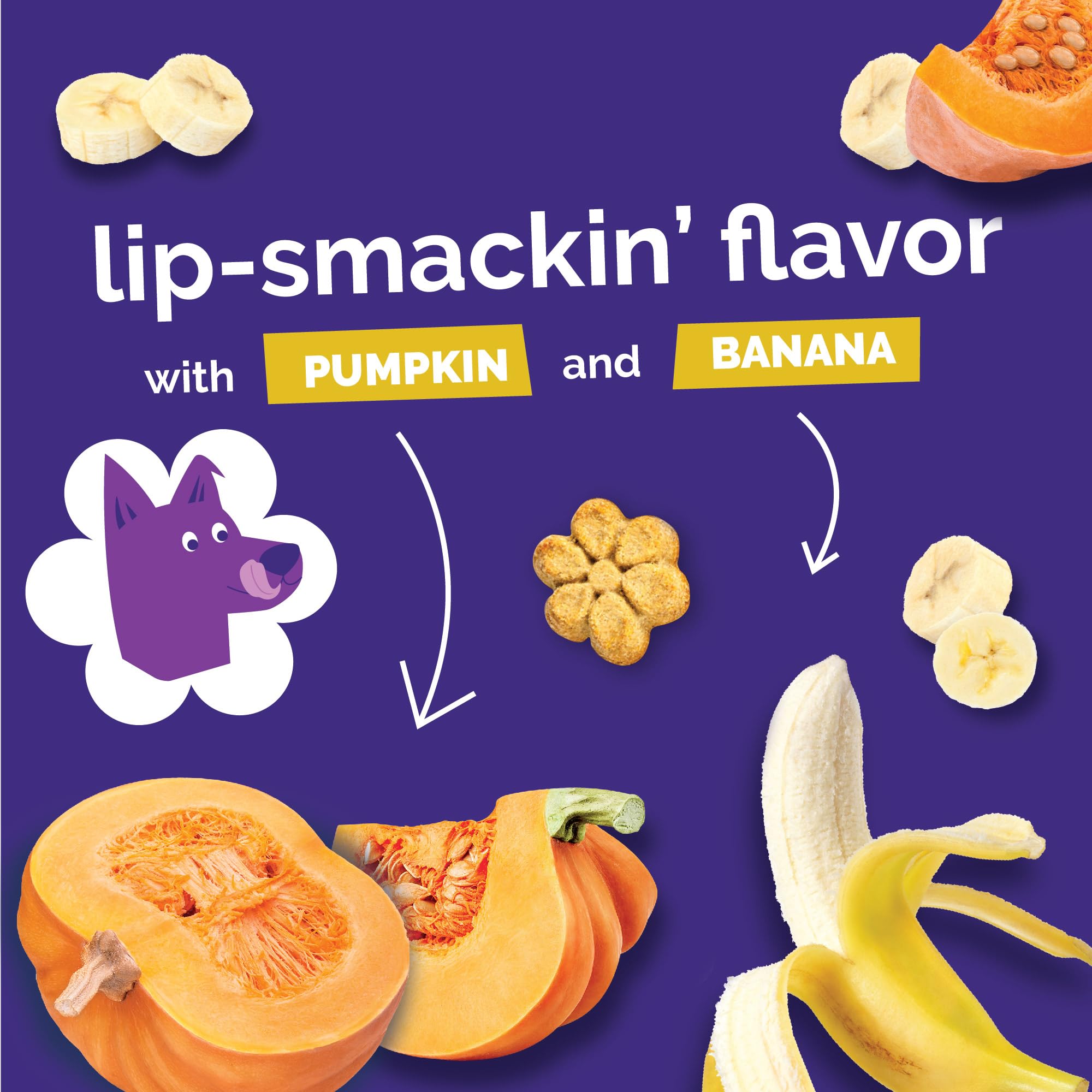 Fruitables: sabor calabaza y bayas, snack nutritivo para perros activos.