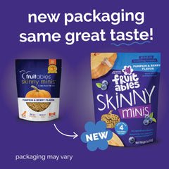 Fruitables Skinny Minis, ingredientes calabaza y arándanos, apoyo digestivo y sabor atractivo.