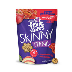 Fruitables Skinny Minis premio de tocino y manzana, ideal para entrenamiento diario.