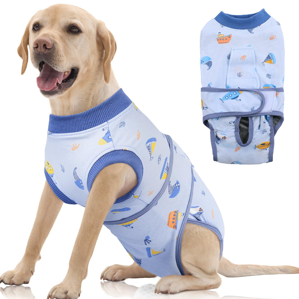 FUAMEY Recovery Suit vista frontal, cómodo para perros tras cirugía