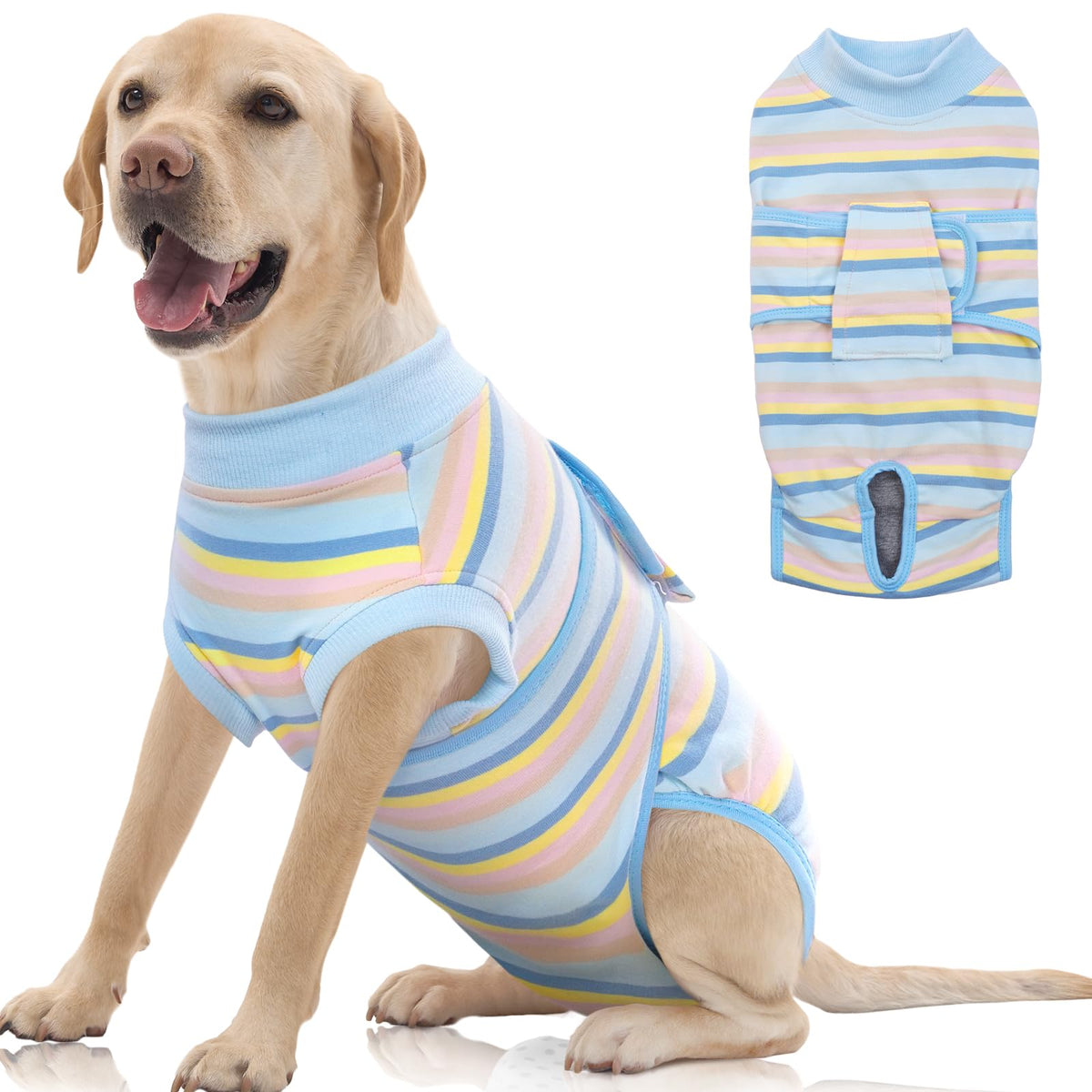 FUAMEY recovery suit para perro poscirugía, vista frontal, protege la herida y evita lamido.
