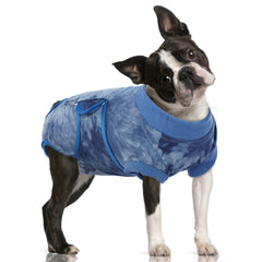 FUAMEY traje de recuperación para perros, diseño azul moteado, tras cirugía protege la herida