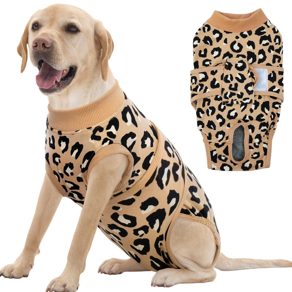FUAMEY traje recuperación para perro marrón leopardo protege de lamidas y favorece reposo.
