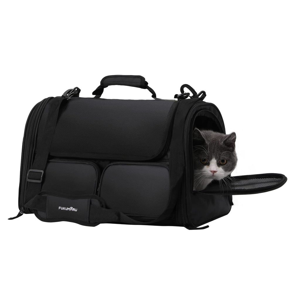 FUKUMARU Carrier Gato color negro, diseño elegante para mascotas pequeñas