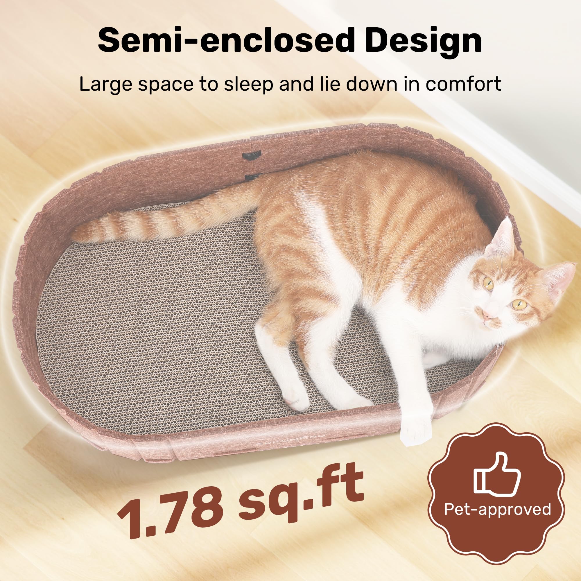 FUKUMARU rascador-gatos diseño semi-cerrado facilita entrada y salida.