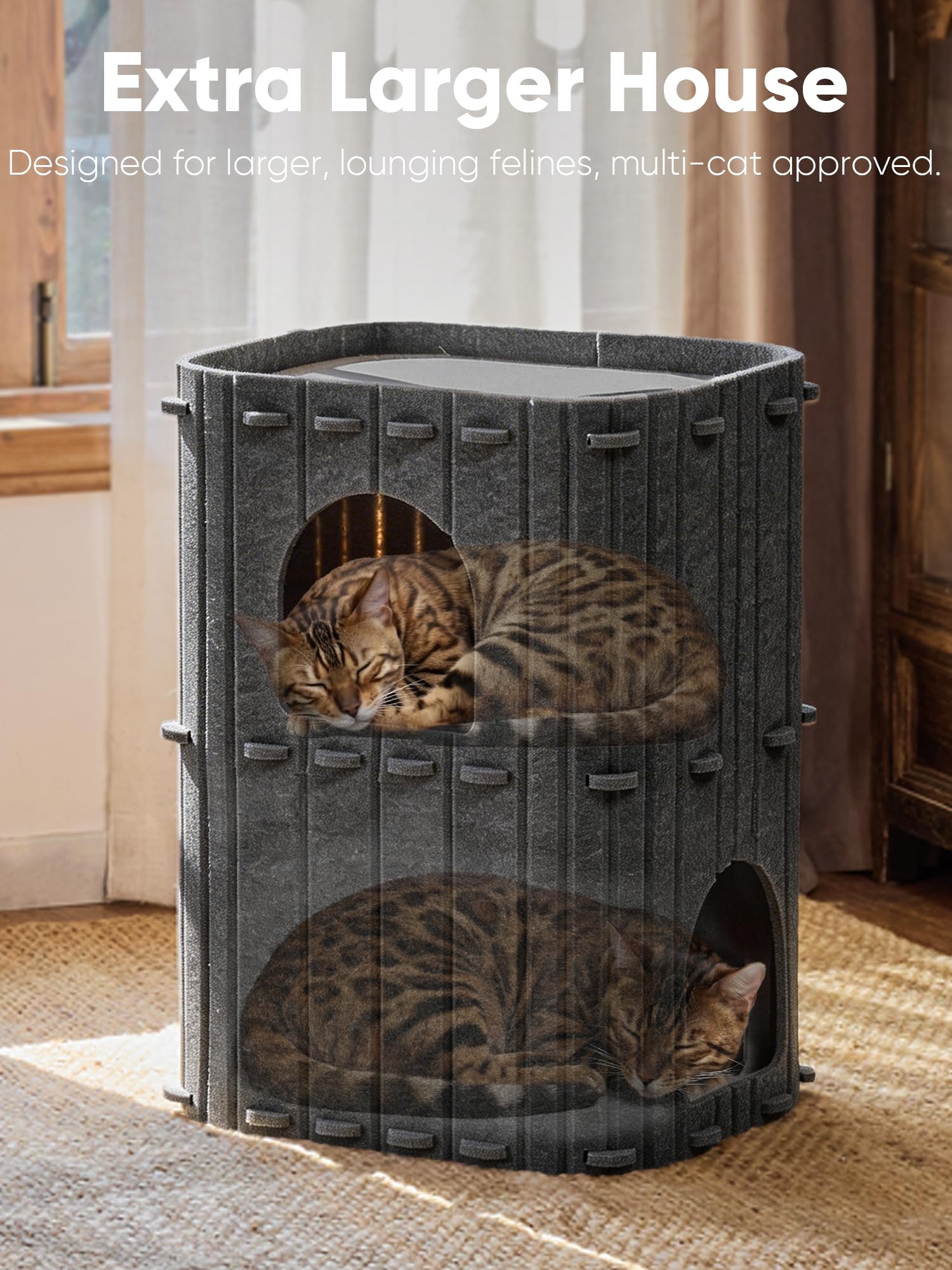 Dos-entradas-casa-gatos FUKUMARU, juego en grupo y escondites para multigatos.