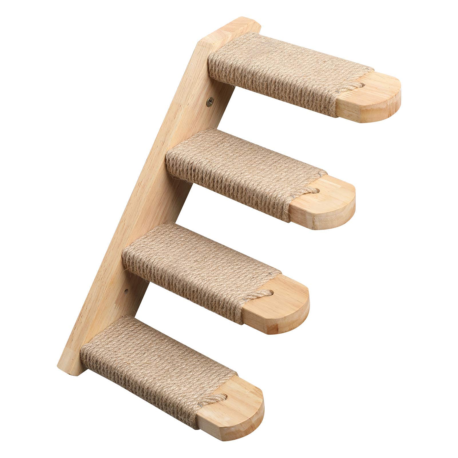 Estante para gatos FUKUMARU en pared, cuatro pasos para trepar con seguridad.
