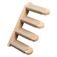 Estante para gatos FUKUMARU en pared, cuatro pasos para trepar con seguridad.