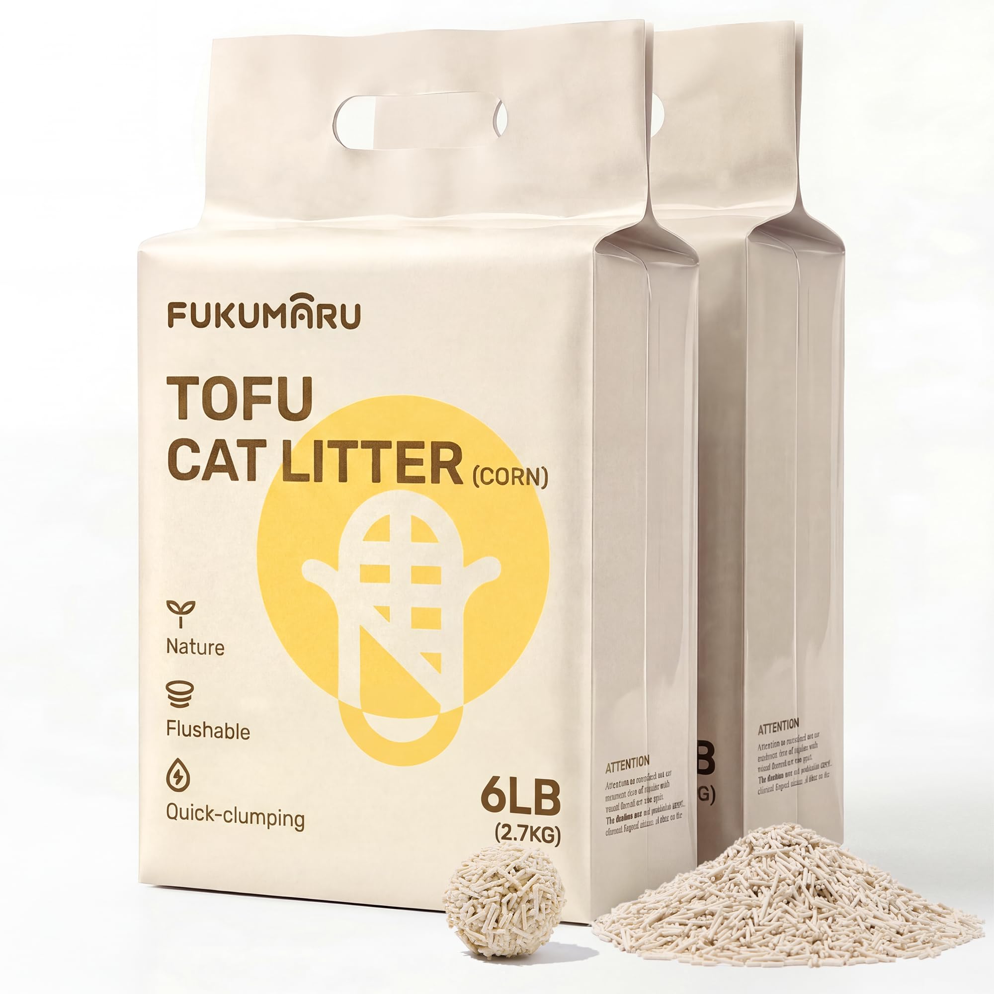 Arena para gatos FUKUMARU tofu, empaque doble para transporte y almacenamiento