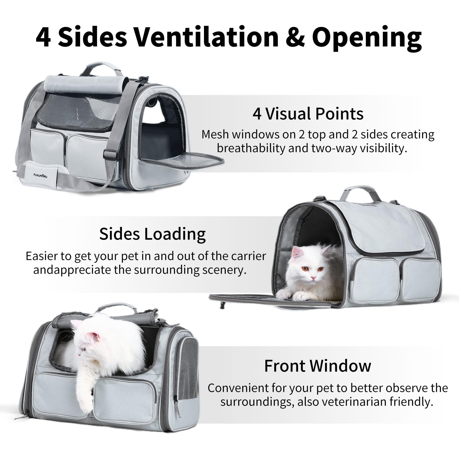 FUKUMARU transportín para gatos, interior acolchado para comodidad.