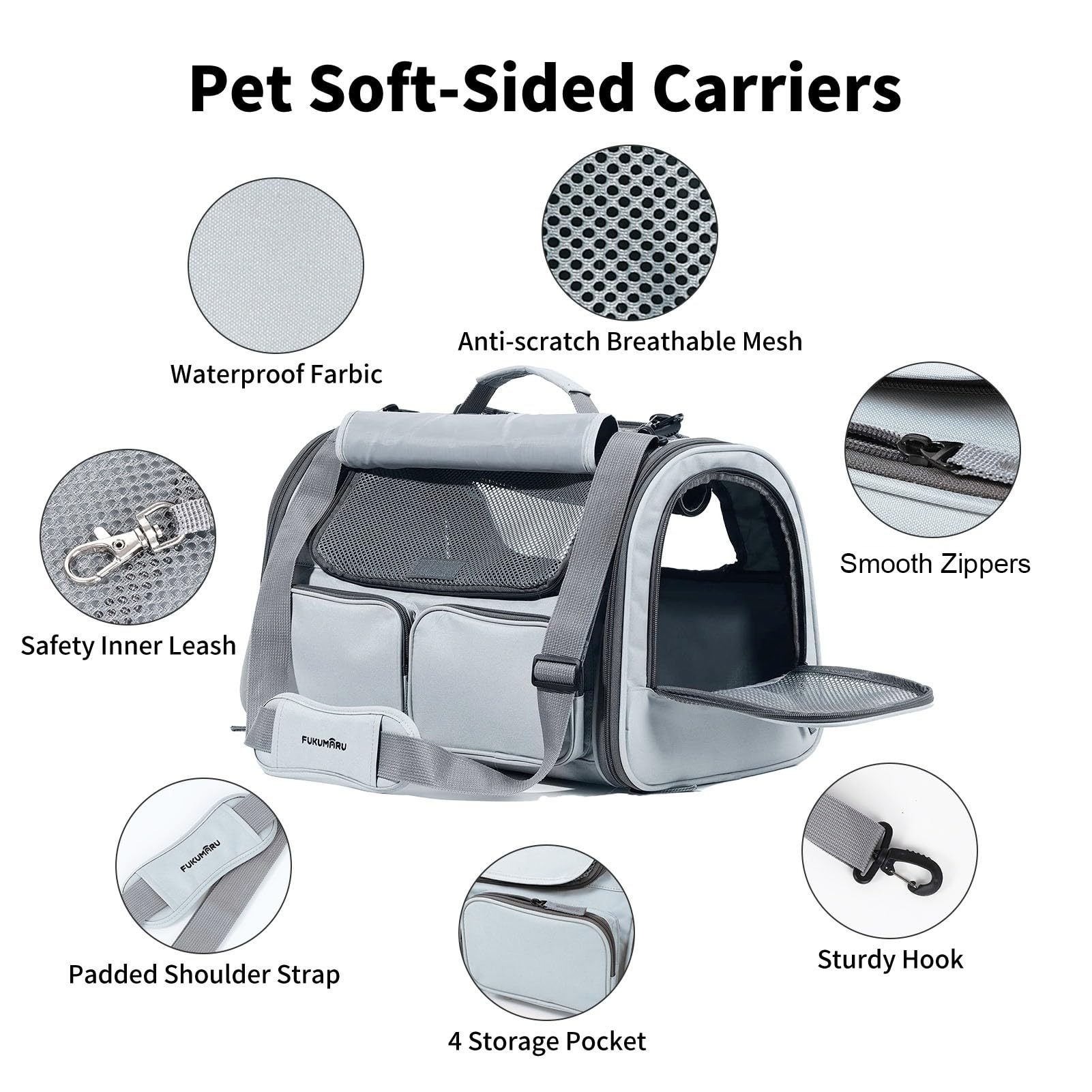 FUKUMARU transportín para gatos, cierre lateral, acceso rápido.