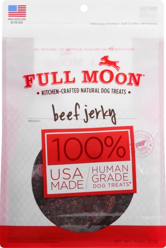 Full Moon Beef Jerky aroma sabroso, ideal para recompensar sesiones de adiestramiento.