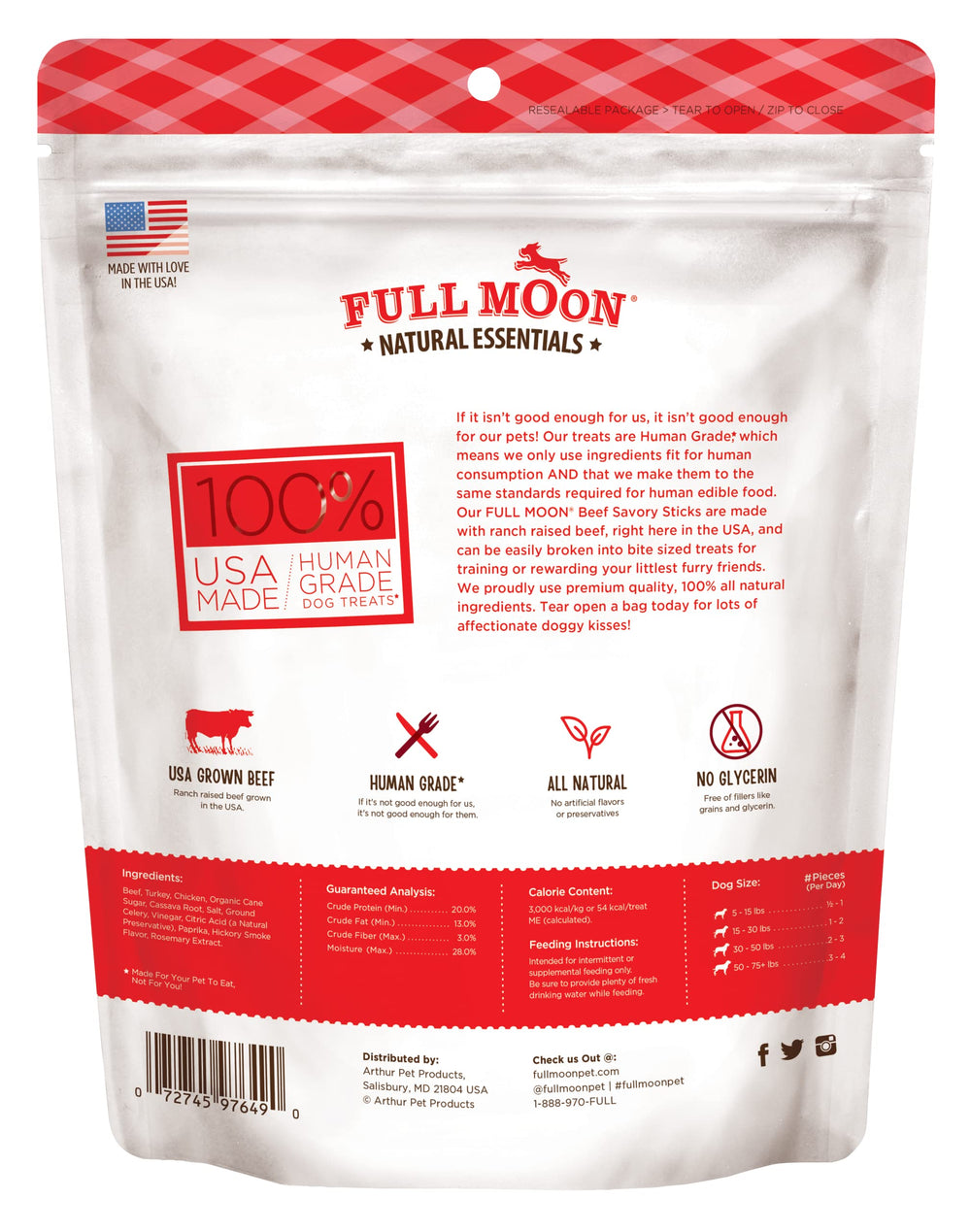 Full Moon Palitos de res esenciales, primer plano de carne natural para perros