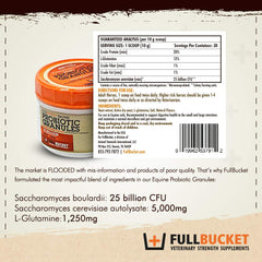 FullBucket granulos probioticos – etiqueta frontal con indicaciones claras de uso