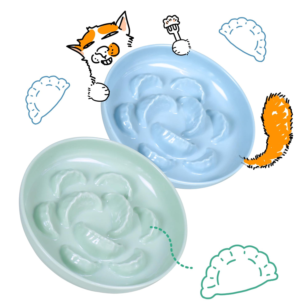 FullCharm tazón lento para gatos en azul, fomenta comer despacio con diseño estable.