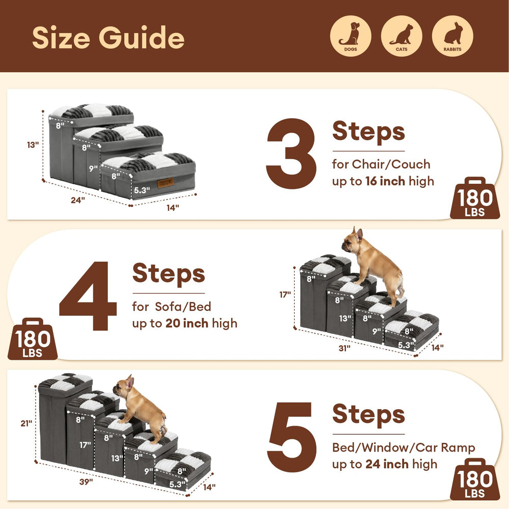 Escalones plegables de Funny Fuzzy para un guardado compacto.