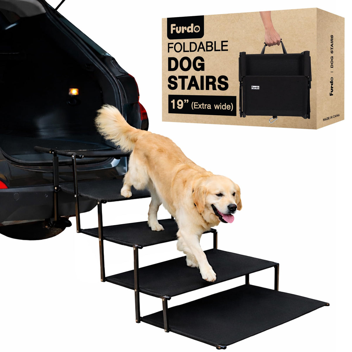 FURDO escaleras para perros grandes junto al coche, acceso seguro