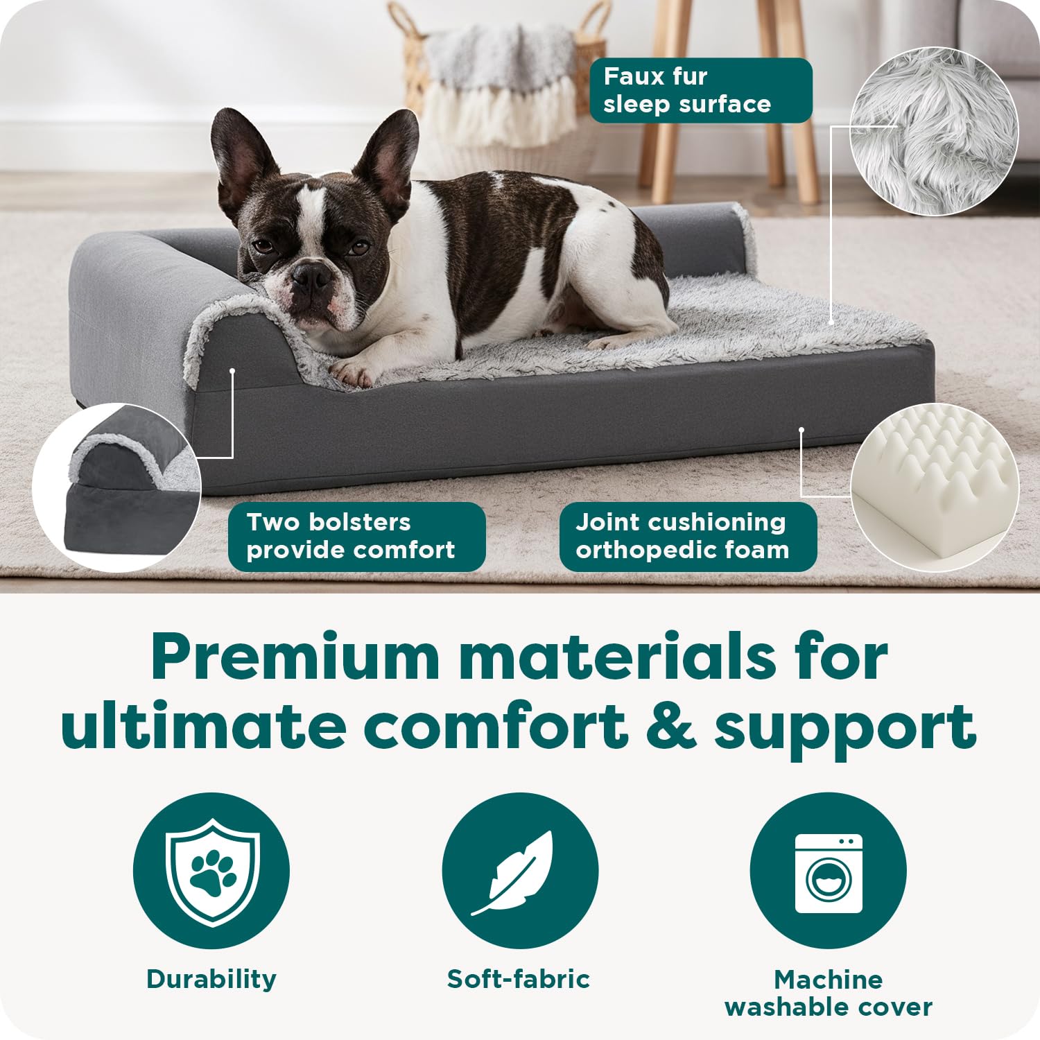 FurHaven bordes reforzados y reposacabezas: contención para dormir cómodo.