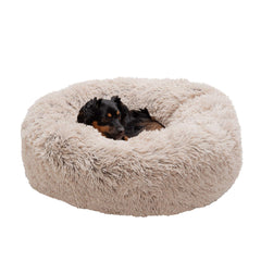 Cama Furhaven Donut de 30 pulgadas para perros medianos y pequeños, cómodo y acolchado.