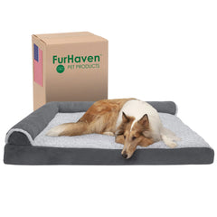 Furhaven cama de gel para perro grande, chaise izquierda, apoyo cómodo para dormir.