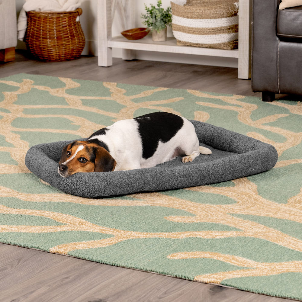Cama para perro Furhaven, borde acolchado Sherpa gris, soporte para espalda y caderas.