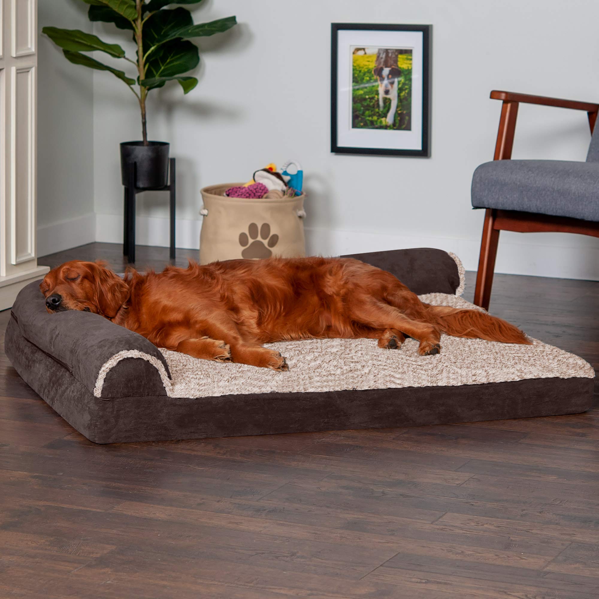 Cama Furhaven con bolsters suedine; soporte suave para cuello y espalda