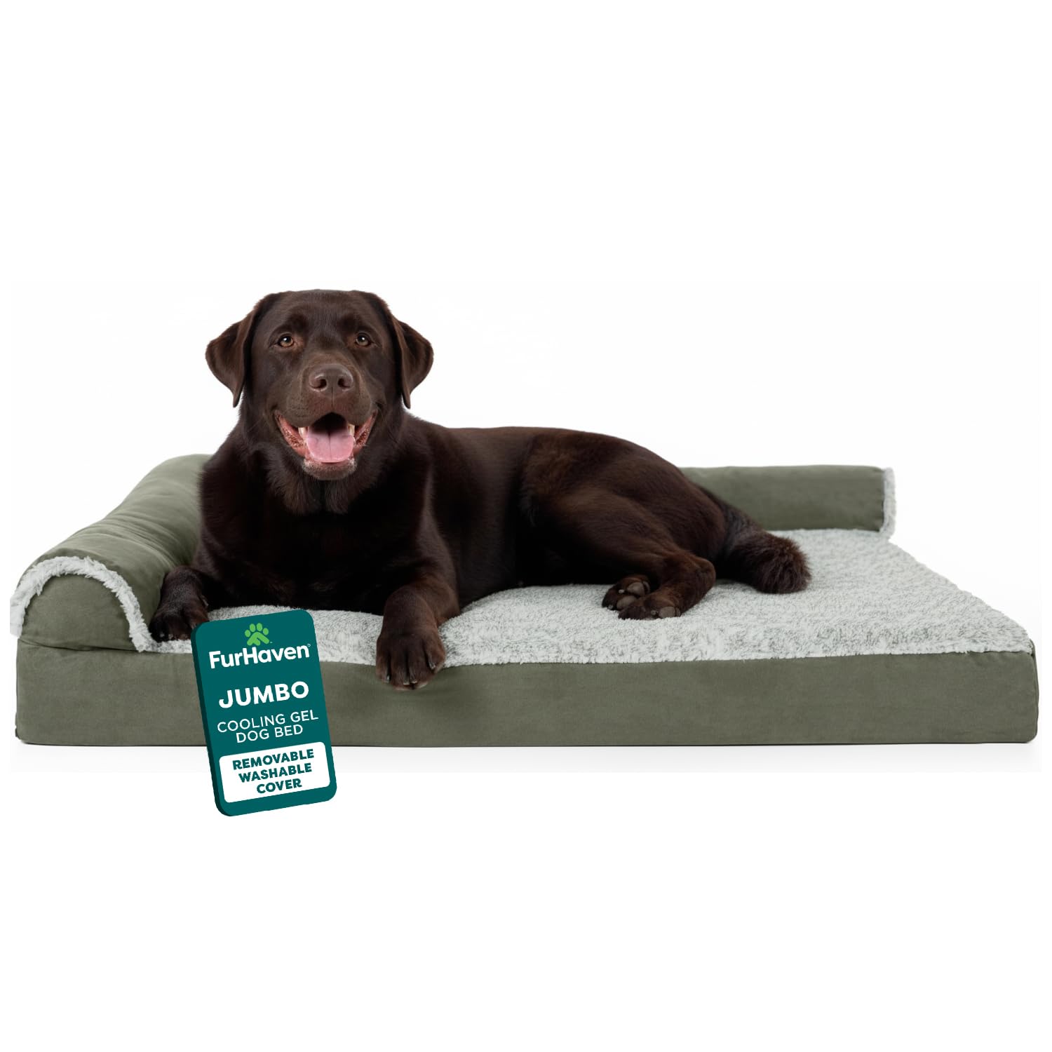 Cama FurHaven para perro grande con gel enfriante, confort y frescura.