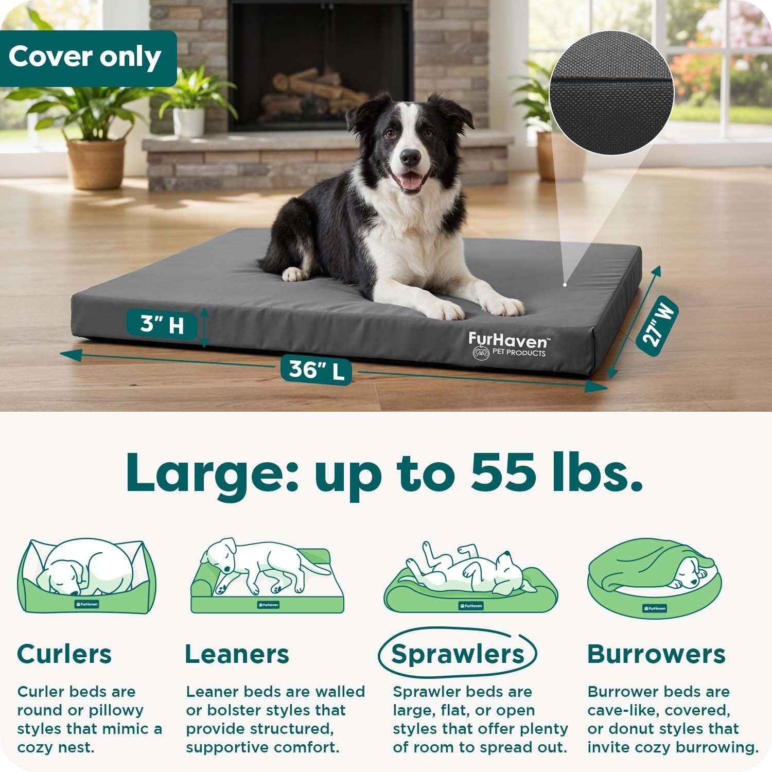 FurHaven funda lavable a máquina para limpieza fácil de pelo y suciedad.