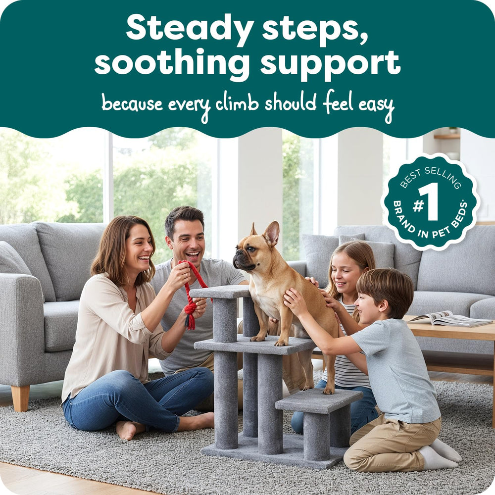 Furhaven Steady Paws: escalones para camas altas en gris, ideales para movilidad reducida.