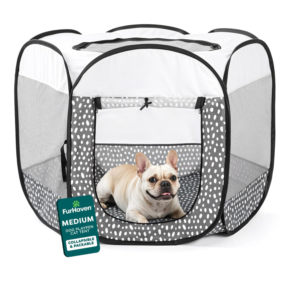 FurHaven Playpen portátil con malla 360 para ventilación y visión clara de la mascota