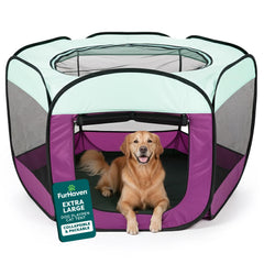 FurHaven Playpen portátil con malla 360° para visibilidad y ventilación constantes.