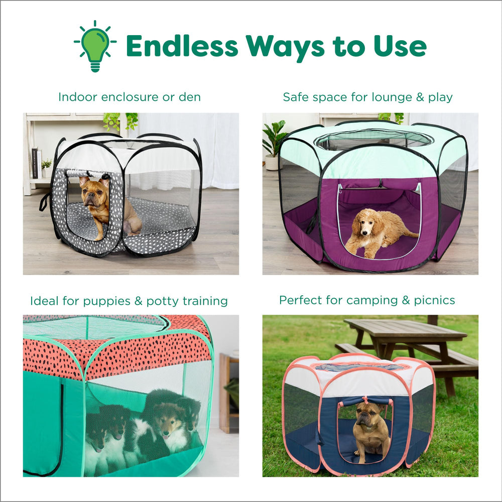 Furhaven PlayPen ventanas grandes de malla para flujo de aire.