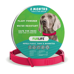 Collar FurLife antipulgas y garrapatas rojo, impermeable, para uso diario.