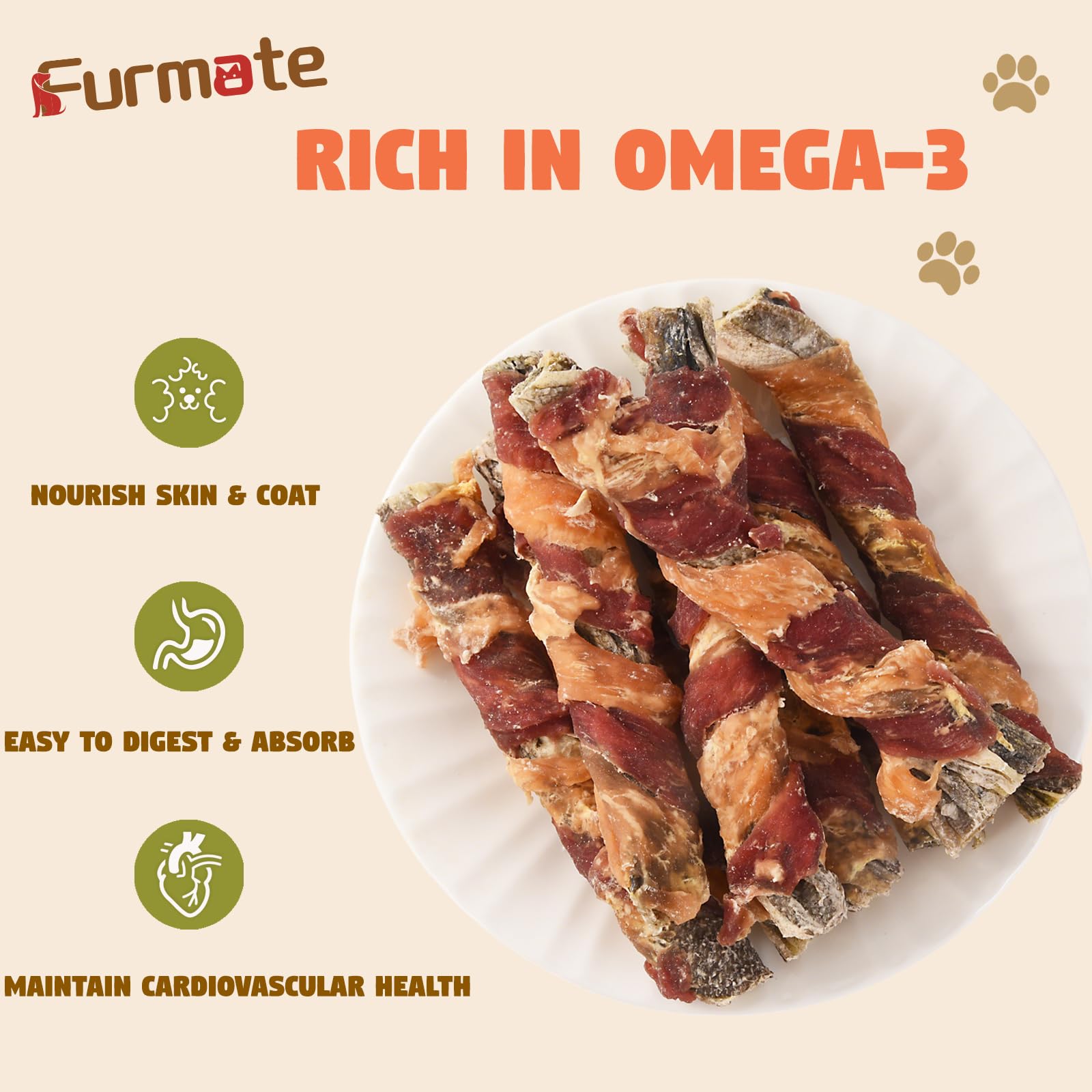 Furmate bocadillos triple sabor pollo-pato-bacalao, sabor irresistible para masticar.