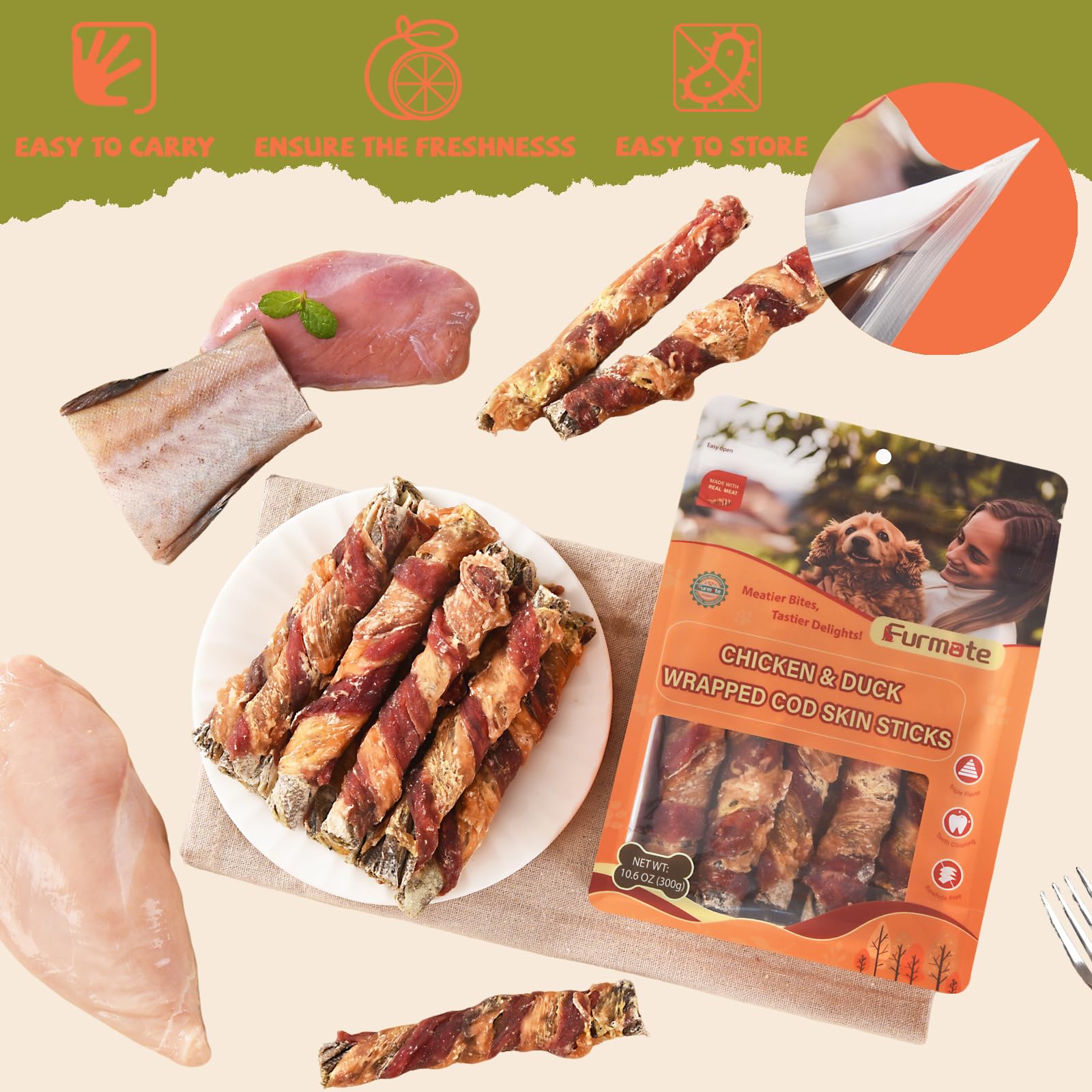 Furmate sin colorantes ni aditivos, snack natural para perros con sensibilidad digestiva.