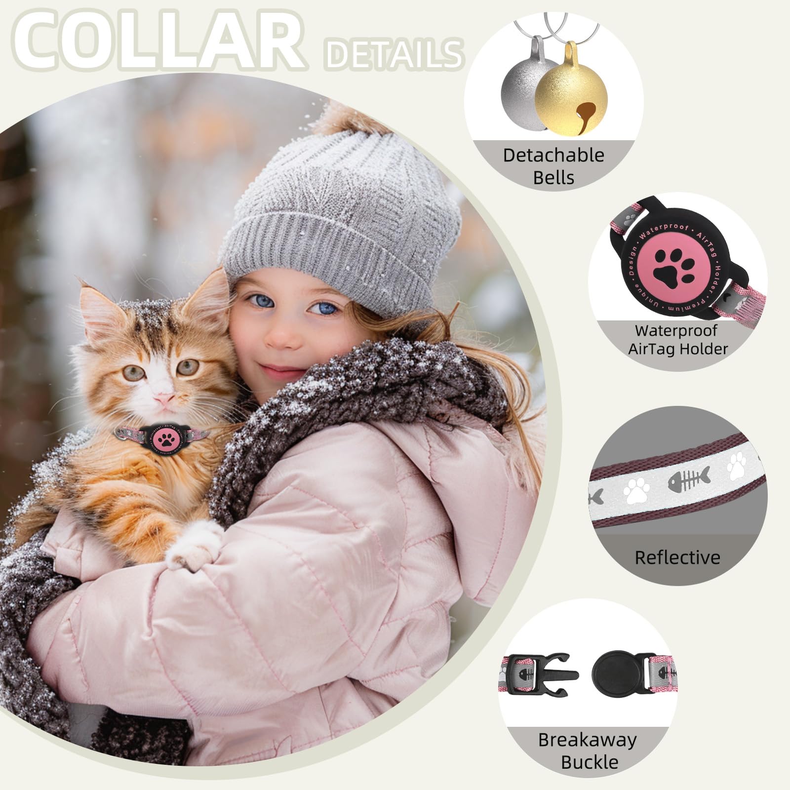 Collar Furrigo para gato AirTag con visibilidad nocturna reflectante para seguridad