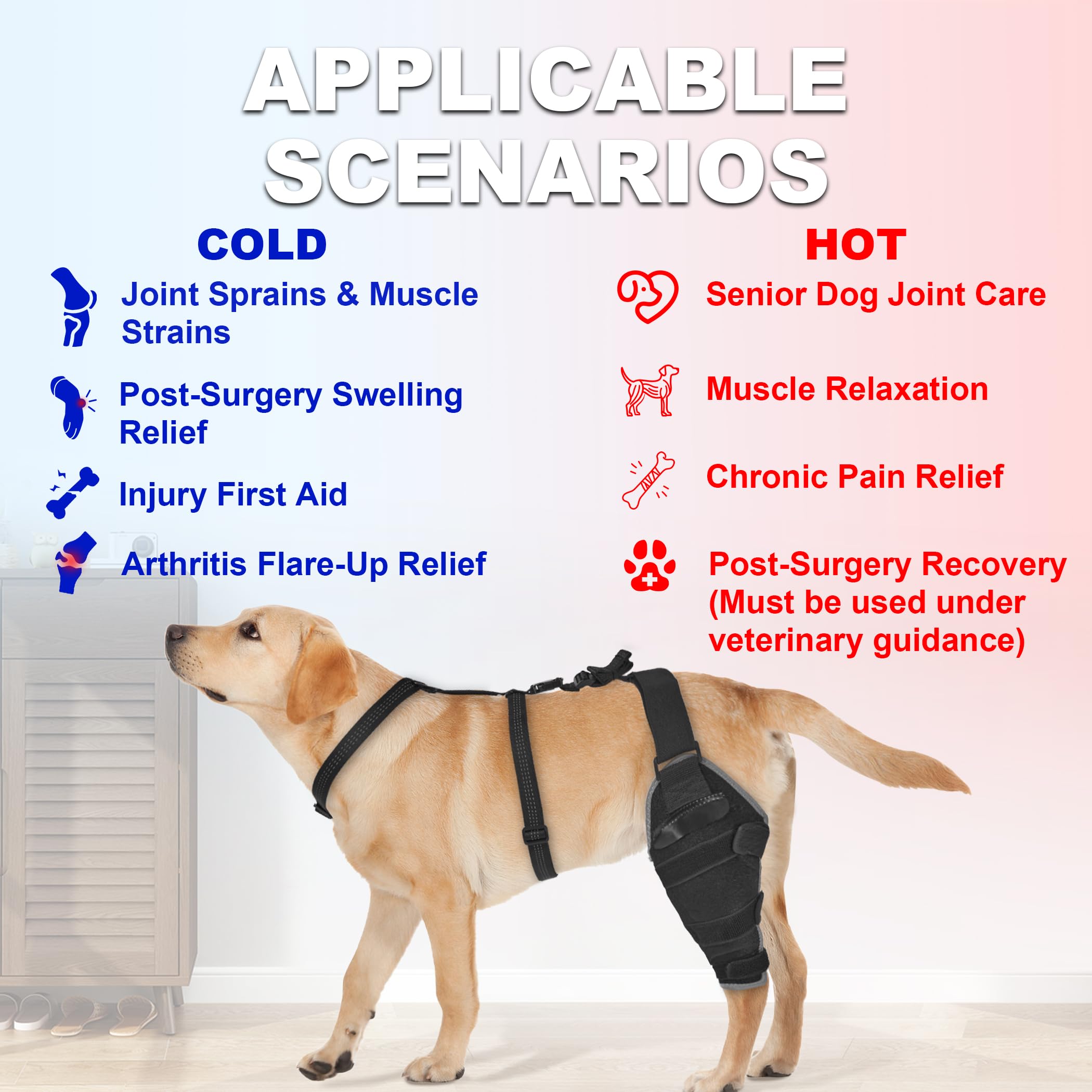 Compresa caliente de Furtent para rodilla canina, favorece la circulación y confort.