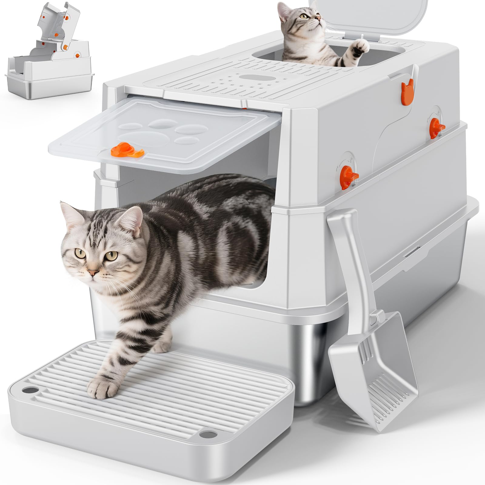FURTIME caja de arena en acero inoxidable con tapa para limpieza rápida.