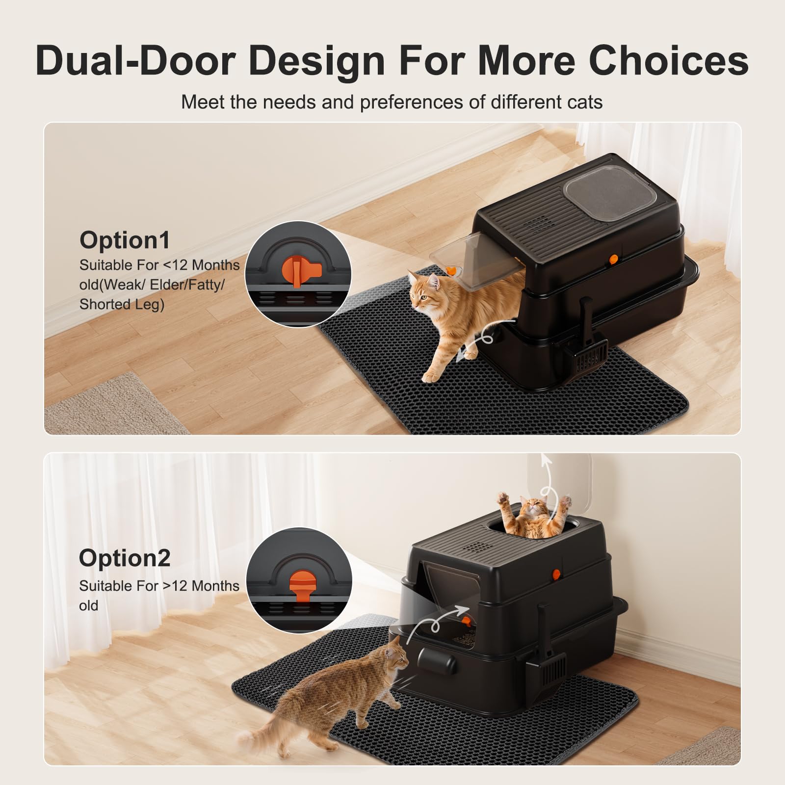 FURTIME caja-litter con entradas frontal y superior para gatos de diferentes tamaños.