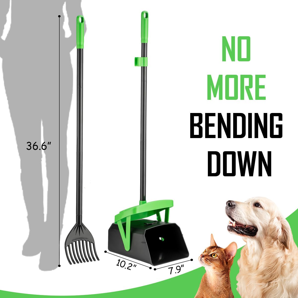 FUSBUNTY Pooper Scooper con mango extendido para evitar doblarse.