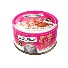 Fussie Cat: lata de atún y pescado oceánico con leche de cabra, sabor sabroso.