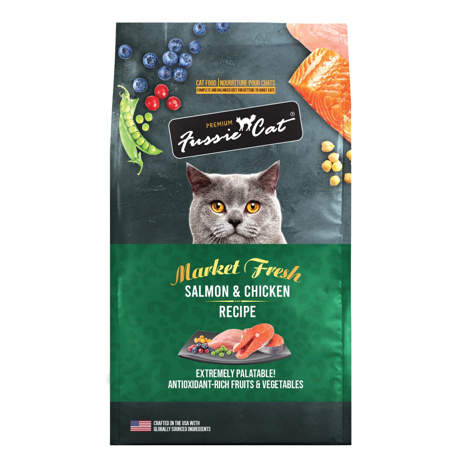 Fussie Cat Market Fresh, bolsa de 4-5 kg con salmón y pollo, sabor irresistible para gatos