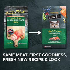 Fussie Cat Market Fresh, ingredientes frescos de salmón y pollo para una nutrición sabrosa