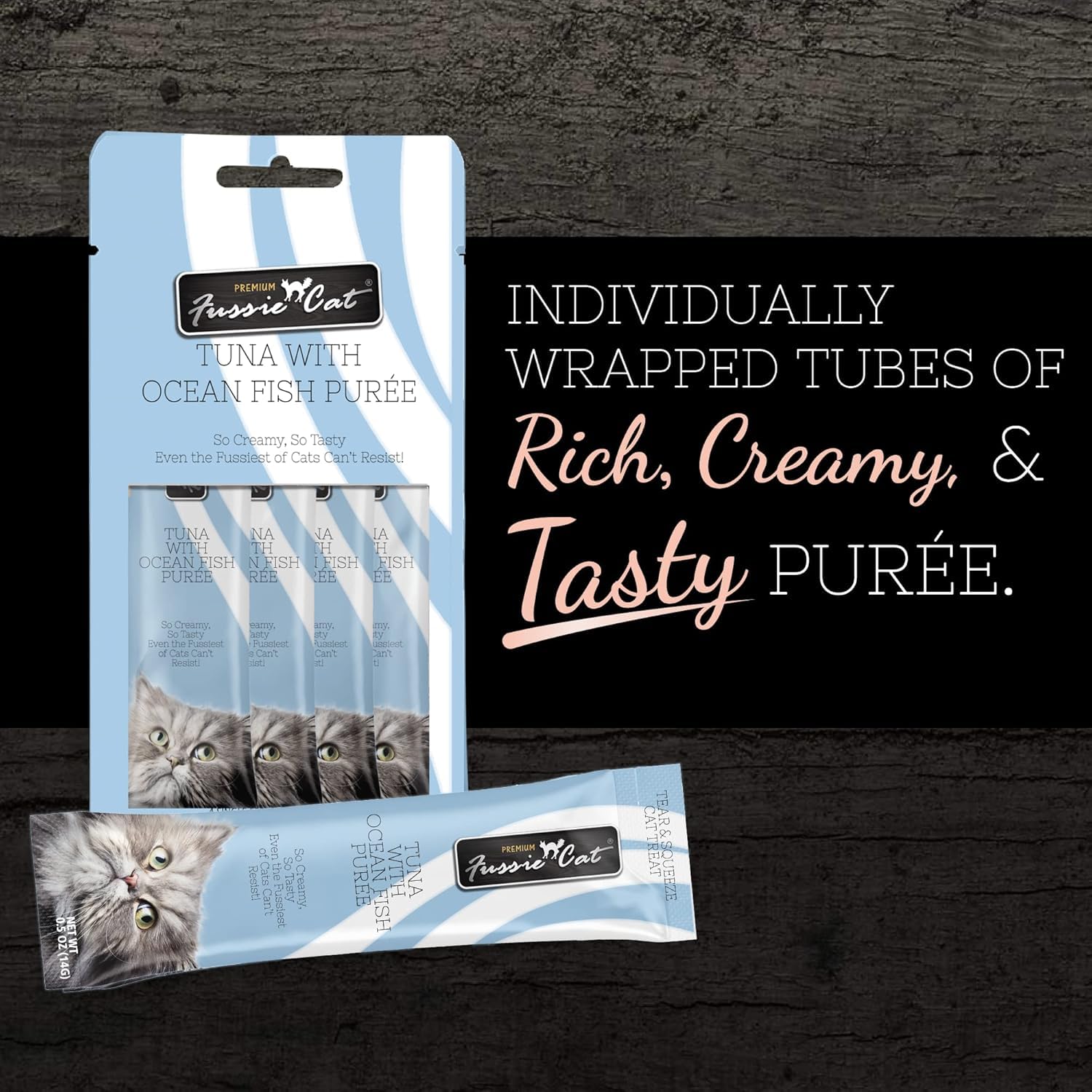 Pack de 72 tubos Fussie Cat, práctico para compartir en las comidas.