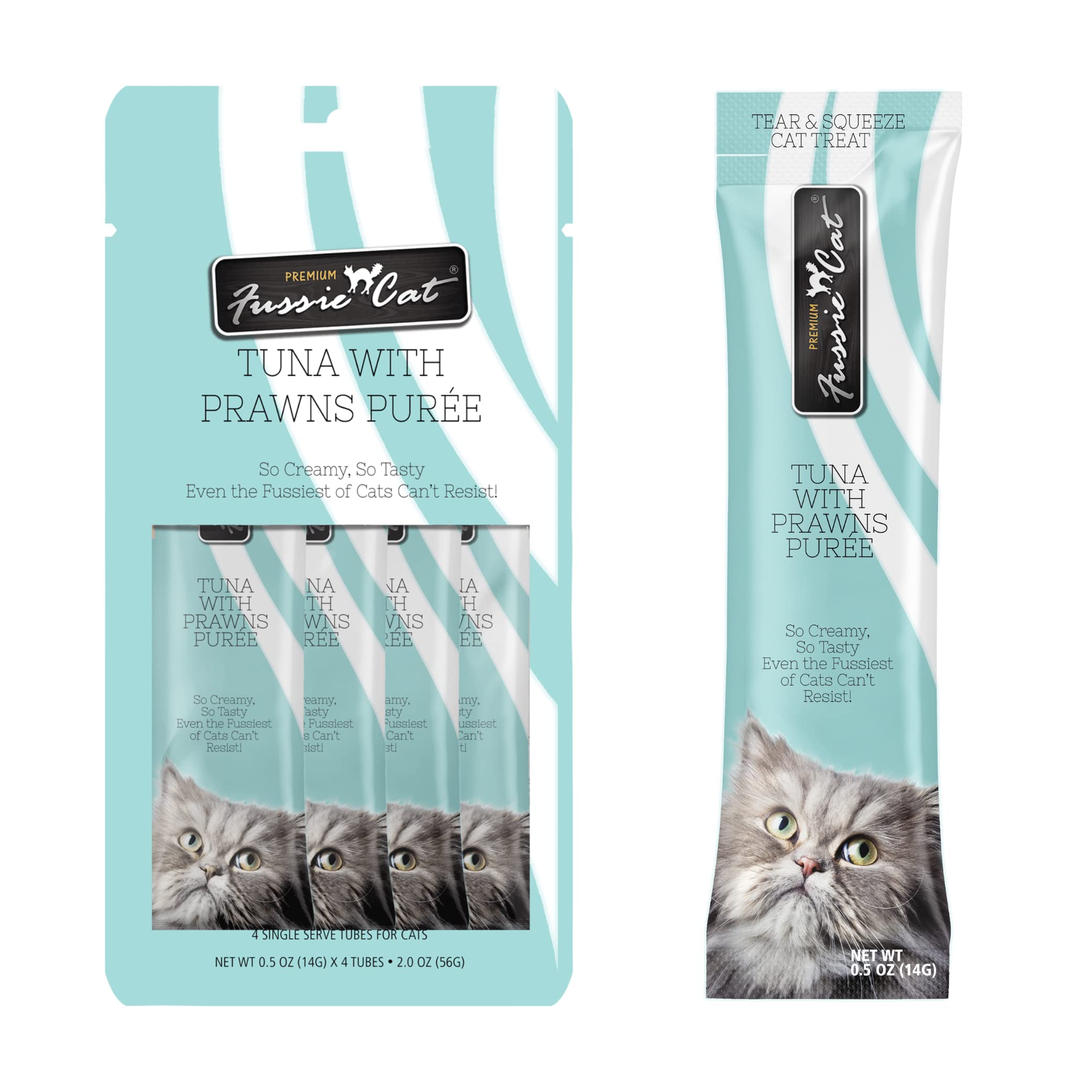 Purée Fussie Cat atún con gambas, textura cremosa para gatos