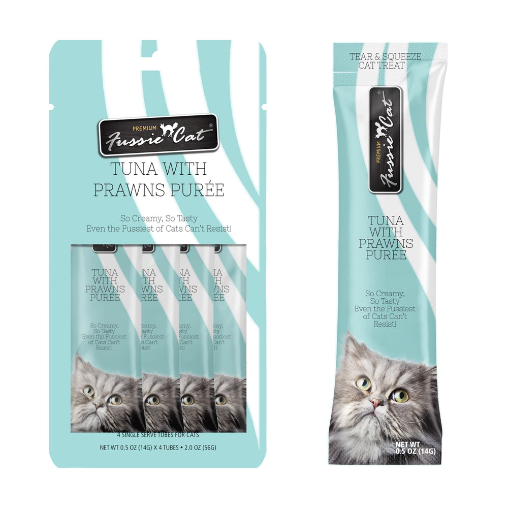 Purée Fussie Cat atún con gambas, textura cremosa para gatos