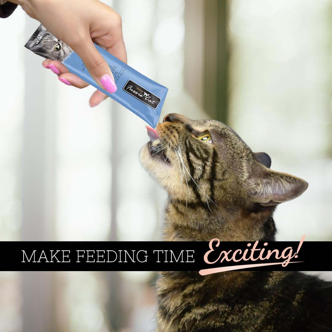 Fussie Cat puré en tentempié sabroso para recompensa felina.